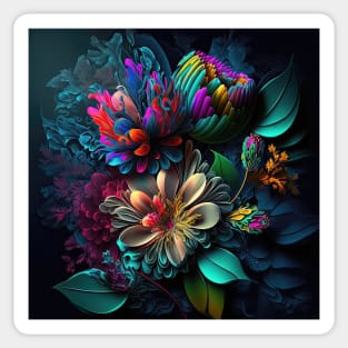 A Brightly Colored Fractal Bouquet of Flowers Sticker